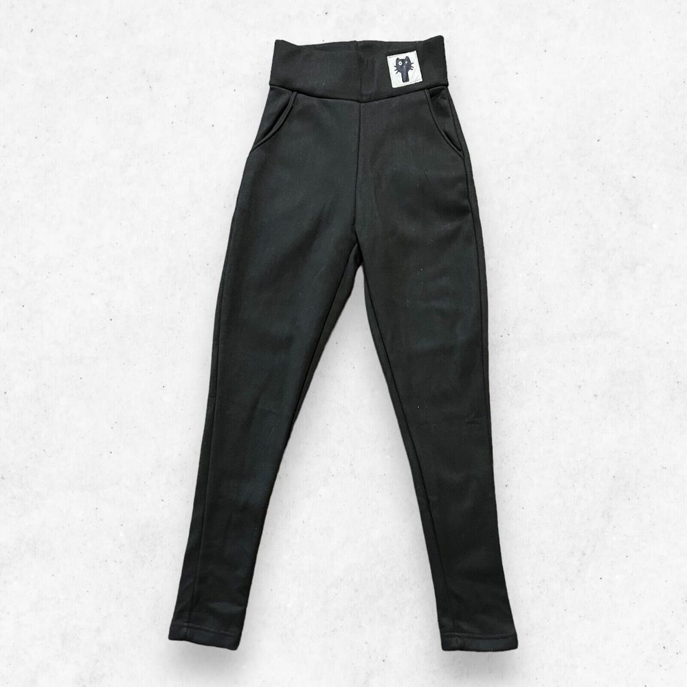 Cozy Leggings Girls Size Small‎ Black Cute Cat Pockets Winter Pants Skinny